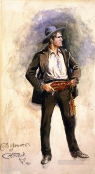 印象派 Painting - 自画像 No 4 1900 チャールズ マリオン ラッセル インディアナ州のカウボーイ